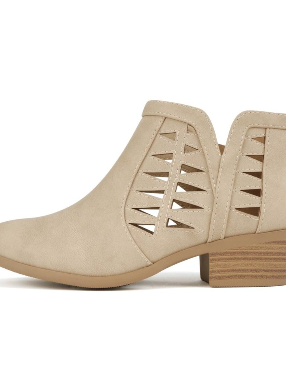 CHANCE Womens Perforated Cut Out Stacked Block Heel Ankle Booties (Wide Fit